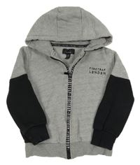 Šedo-černá propínací mikina s nápisem a kapucí Firetrap