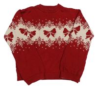 Červeno-světlerůžový svetr s mašličkami H&M