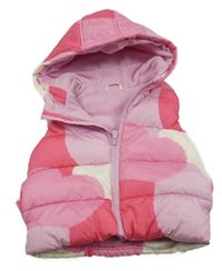 Růžovo-tmavorůžová vzorovaná šusťáková zateplená vesta s kapucí St. Bernard 
