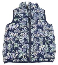 Tmavomodrá šusťáková prošívaná zateplená funkční vesta s motýly Mountain Warehouse