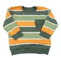 Khaki-oranžovo-bílá pruhovaná mikina s kapsou Nutmeg