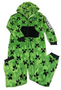 Zeleno-černá kostkovaná chlupatá kombinéza s kapucí - Minecraft Primark