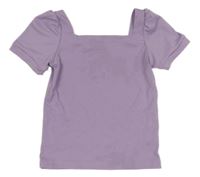 Levandulové žebrované tričko s hranatým výstřihem 