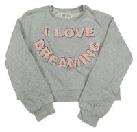 Šedá melírovaná crop mikina s nápisem H&M