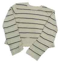 Smetanovo-černý pruhovaný ažurový crop svetr H&M