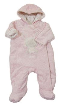 Světlerůžová sametová zateplená kombinéza se zajíčkem a kapucí Mothercare