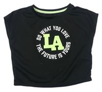 Černé sportovní crop tričko s písmenky a nápisy H&M