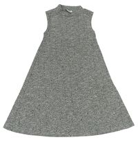 Šedo-bílo-černé melírované žebrované úpletové šaty s rolákem F&F