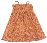 Světleoranžové květované krepové letní šaty PRIMARK