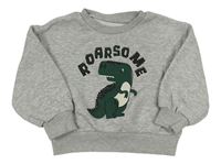 Šedá melírovaná  oversize mikina s dinosaurem zn. Matalan