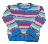 Modro-světlemodro-pudrovo-malinovo-smetanový pruhovaný svetr Kids