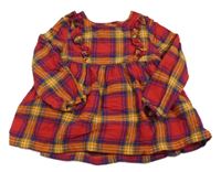 Červeno-tmavomodro-medovo-oranžová kostkovaná šatová tunika s volánky zn. TAHARI