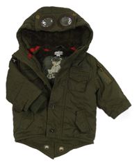 Khaki šusťáková zimní parka s nápisy a kapucí 