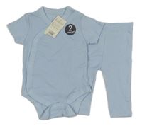 Nové - 2Set - Světlemodré žebrované zavinovací body + tepláky Peacocks