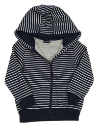 Tmavomodro-bílá pruhovaná propínací teplá mikina s kapucí lupilu
