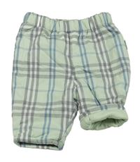 Světlezeleno-šedo-modro-bílé kostkované šusťákové zateplené kalhoty KANZ