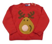 Červený pletený svetr se sobem a blikátkem a medodií lupilu