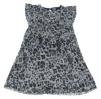 Šedo-stříbrno-tmavohnědo/tmavomodré vzorované melírované plisované šaty s volánky Next