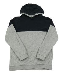 Šedo-černá melírovaná mikina s kapsou a a žebrováním a kapucí Tu