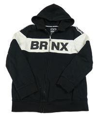 Černo-bílá propínací teplá mikina s nápisem a kapucí C&A