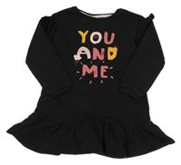 Černé teplákové šaty s nápisy a duhou a sluníčkem a volánky F&F