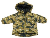 Tmavošedá prošívaná šusťáková zimní bunda se lvíčky a kapucí Next