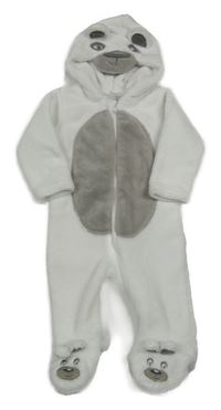Bílo-šedá plyšová kombinéza s kapucí - medvídek orsolino