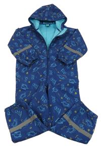 Tmavomodrá softshellová kombinéza s dinosaury a kapucí Kiki&Koko
