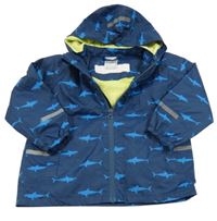 Tmavomodrá šusťáková jarní bunda se žraloky a kapucí impidimpi