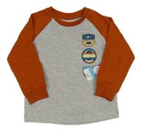 Nové - šedo-cihlové melírované triko se znaky Matalan