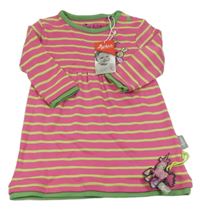 Nové - tmavorůžovo-zelené pruhované šaty se zvířátky a houbičkami sigikid