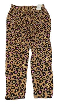 Nové - hnědo-černo-růžové vzorované lehké teplákové kalhoty Matalan