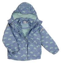 Modrofialová šusťáková jarní bunda s obláčky a odepínací kapucí L&D