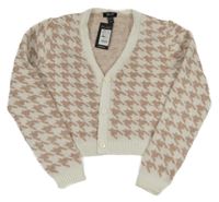 Nové - bílo-světlehnědý vzorovaný propínací crop svetr New Look