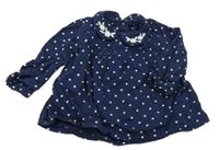 Tmavomodro-bílá puntíkatá tunika s límečkem s květy Tu