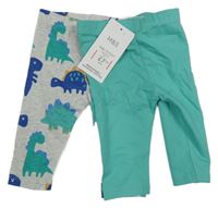 Nové - 2x - Tepláky - Šedé melírované s dinosaury, zelené M&S