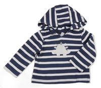 Tmavomodro-bílá pruhovaná mikina s dinosaurem a kapucí the little white company
