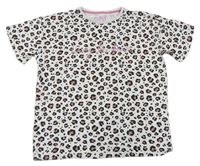 Bílé tričko s leopardím vzorem a nápisem Matalan