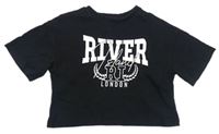 Černé crop tričko s nápisy River Island