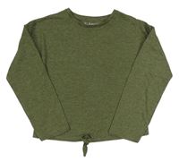 Khaki melírované crop triko s uzlem Nutmeg