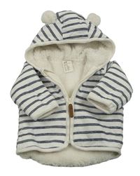 Bílo-tmavomodrá pruhovaná zateplená propínací mikina s kapucí H&M