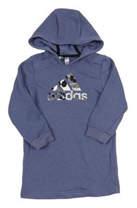 Modrošedé teplákové šaty s logem a kapucí Adidas