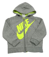 Šedá melírovaná propínací mikina s logem a kapucí Nike