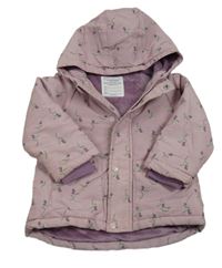 Starorůžová květovaná šusťáková zateplená bunda s kapucí Primark