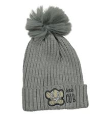 Šedá melírovaná žebrovaná pletená čepice se Simbou a bambulí Primark