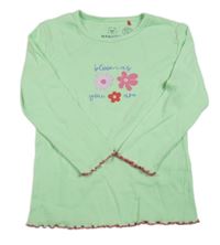 Zelenkavé žebrované triko s květy Manguun