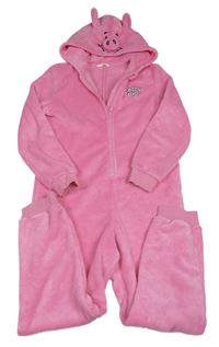 Růžová chlupatá kombinéza s kapucí - prase M&S