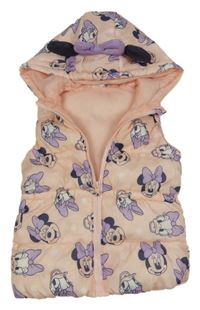 Růžová šusťáková zateplená vesta s Minnie s Daisy a kapucí Disney