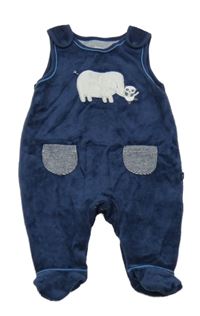 Tmavomodré žebrované sametové dupačky se slonem a pandou C&A