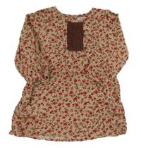 Hnědé květované manšestrové šaty s krajkou Next